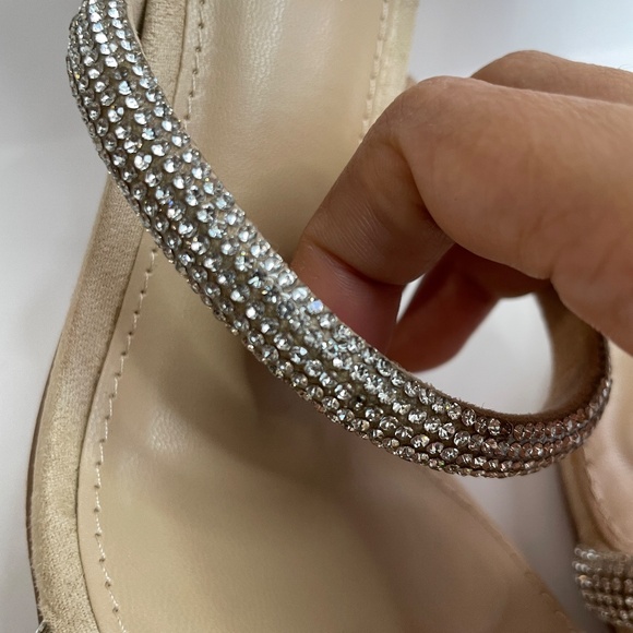 Shoedazzle Womens Open Toe Silver and Nude Heels Size 8.5 Jewel Sparkle Stringy - Picture 8 of 14